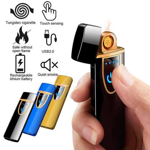 Electronic Lighter Usb Rechargeable Windproof Flameless Lighter Ultra Thin Cigarette Lighter Touch Induction Double Side Lighter