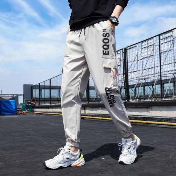 Men&#39;s Side Pockets Cargo Harem Pants 2021 Ribbons Black Hip Hop Casual Male Joggers Trousers Fashion Casual Streetwear Pants