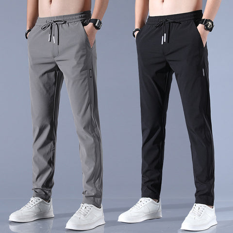 Men&#39;s Ice Silk Trousers Solid Color Mid-Waist Loose Breathable Straight-Leg Casual Pants Thin Quick-Drying Sports Pants