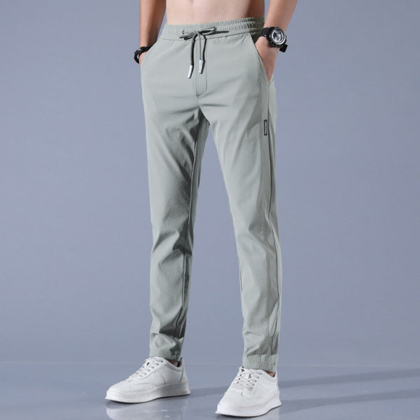 Men&#39;s Ice Silk Trousers Solid Color Mid-Waist Loose Breathable Straight-Leg Casual Pants Thin Quick-Drying Sports Pants