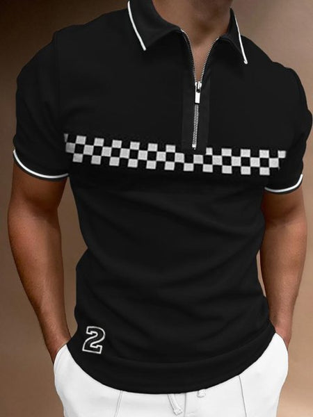 New Summer High Quality Men Polo Shirts High Street Print Casual Short Sleeve Mens Shirts Turn-Down Collar Zipper Polo Shirt Men