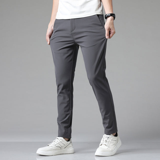 2022 Summer Pants Mens Stretch Korean Casual Slim Fit Elastic Waist Jogger Business Classic Trousers Male Black Gray Blue 28-38