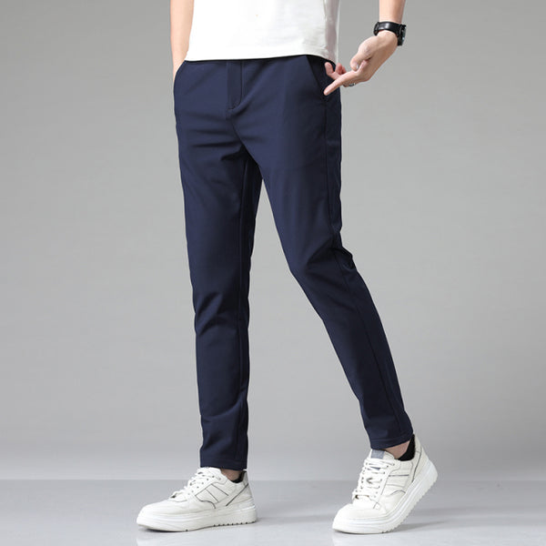 2022 Summer Pants Mens Stretch Korean Casual Slim Fit Elastic Waist Jogger Business Classic Trousers Male Black Gray Blue 28-38