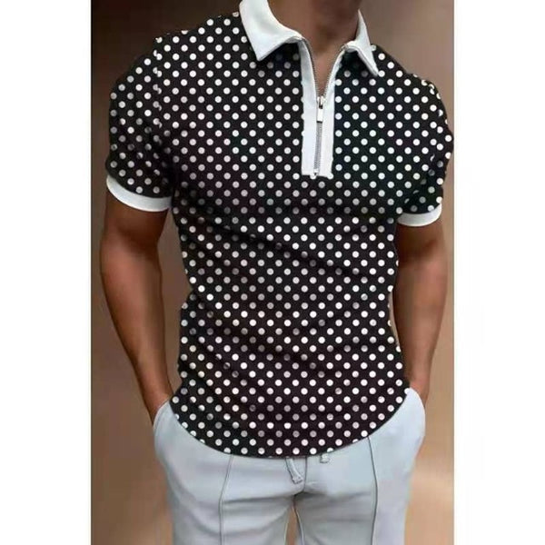 Mens Clothing（Free Shipping）European Style Men&#39;s Summer Short Sleeve Zipper Polos Comfortable Breathable Mens Street Wear Tops