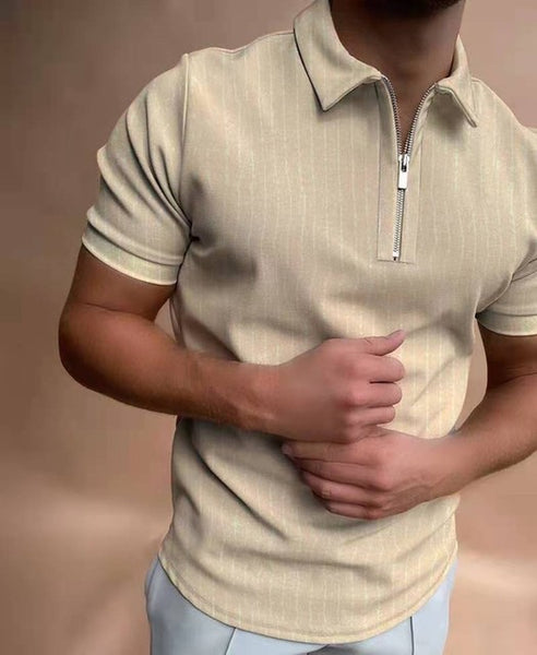 Mens Clothing（Free Shipping）European Style Men&#39;s Summer Short Sleeve Zipper Polos Comfortable Breathable Mens Street Wear Tops