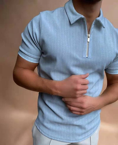 Mens Clothing（Free Shipping）European Style Men&#39;s Summer Short Sleeve Zipper Polos Comfortable Breathable Mens Street Wear Tops