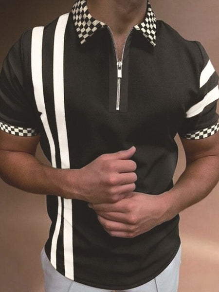 Mens Clothing（Free Shipping）European Style Men&#39;s Summer Short Sleeve Zipper Polos Comfortable Breathable Mens Street Wear Tops