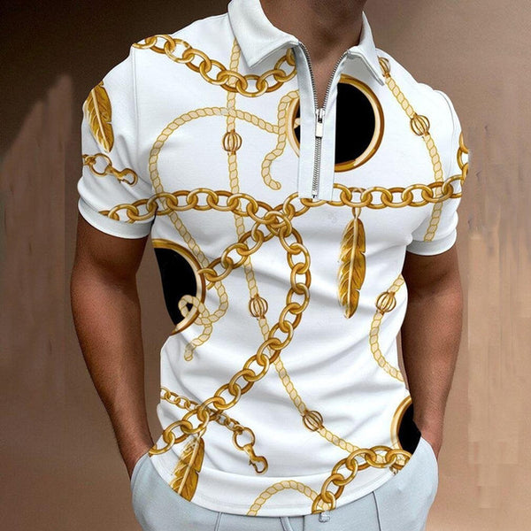 Mens Clothing（Free Shipping）European Style Men&#39;s Summer Short Sleeve Zipper Polos Comfortable Breathable Mens Street Wear Tops