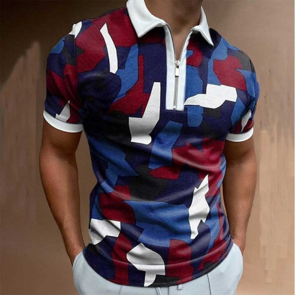 Mens Clothing（Free Shipping）European Style Men&#39;s Summer Short Sleeve Zipper Polos Comfortable Breathable Mens Street Wear Tops