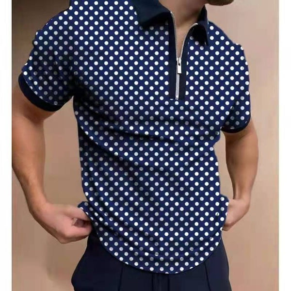 Mens Clothing（Free Shipping）European Style Men&#39;s Summer Short Sleeve Zipper Polos Comfortable Breathable Mens Street Wear Tops