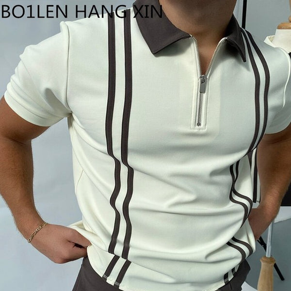 Mens Clothing（Free Shipping）European Style Men&#39;s Summer Short Sleeve Zipper Polos Comfortable Breathable Mens Street Wear Tops