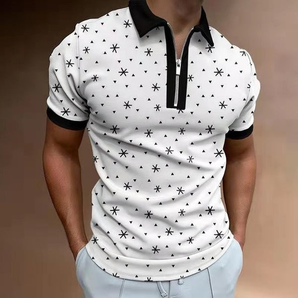 Mens Clothing（Free Shipping）European Style Men&#39;s Summer Short Sleeve Zipper Polos Comfortable Breathable Mens Street Wear Tops