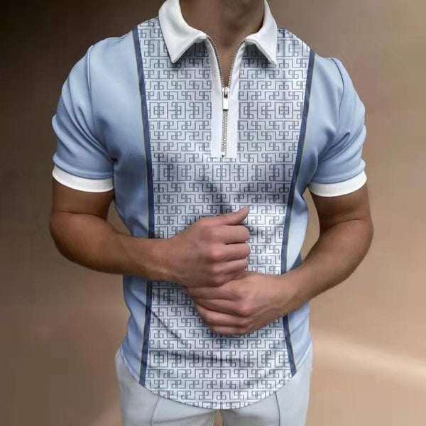 Mens Clothing（Free Shipping）European Style Men&#39;s Summer Short Sleeve Zipper Polos Comfortable Breathable Mens Street Wear Tops