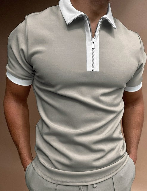 Mens Clothing（Free Shipping）European Style Men&#39;s Summer Short Sleeve Zipper Polos Comfortable Breathable Mens Street Wear Tops