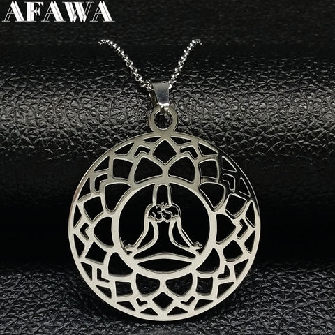 Yoga Lotus Stainless Steel Necklace Pendant Women Silver Color Statement Necklace Jewelery flor de loto bisuteria mujer N1008S02